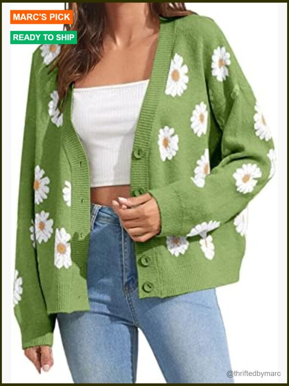 Floral Print Cardigan Long Sleeve Open Front Button Down V Neck Knitted Sweaters